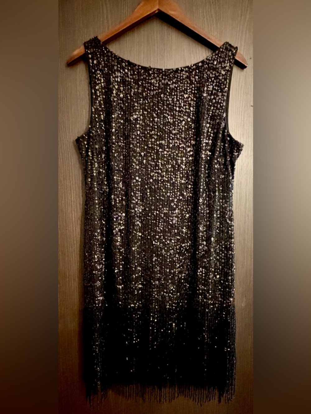Adrianna Papell Black Sequin Fringe Dress